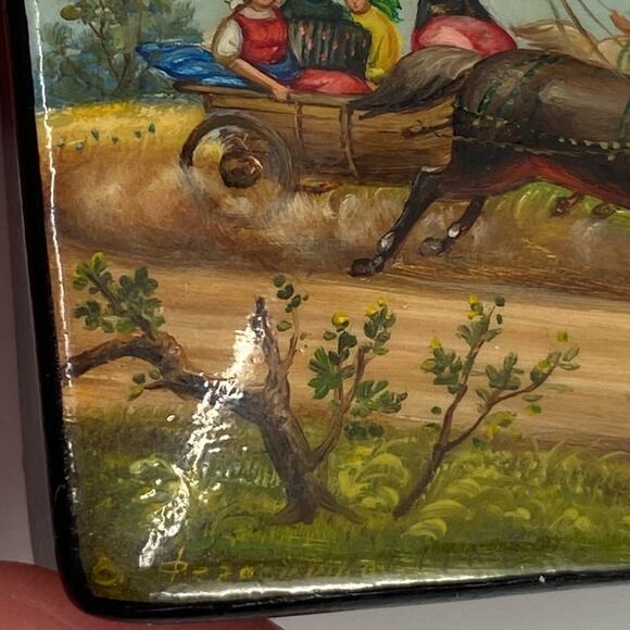 Antique Ussr lacquer hand painted trinket box - Picture 4 of 12